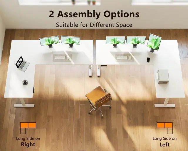 Alt view image 5 of 7 - 71 Inch L Shaped Electric Standing Desk, Home Office, White | Reversible Corner Desk with Height Adjustment, Ergonomic Sit Stand Table for Home Office, Computer Workstation