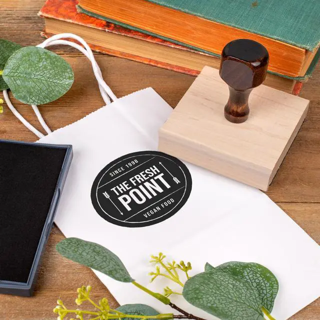 Alt view image 3 of 7 - Personalized Rubber Hand Stamp | Wood Handle with Custom Logo | Multiple Size Options Available | Upload Your Own Artwork (3"x3")