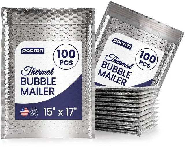 Main image of Waterproof Self-Seal Insulated Foil Thermal Bubble Mailers 15x17, 100-Pack | Ideal for meal kits, frozen goods & bulk perishables. Tear-resistant metallic lining protects temperature-sensitive items