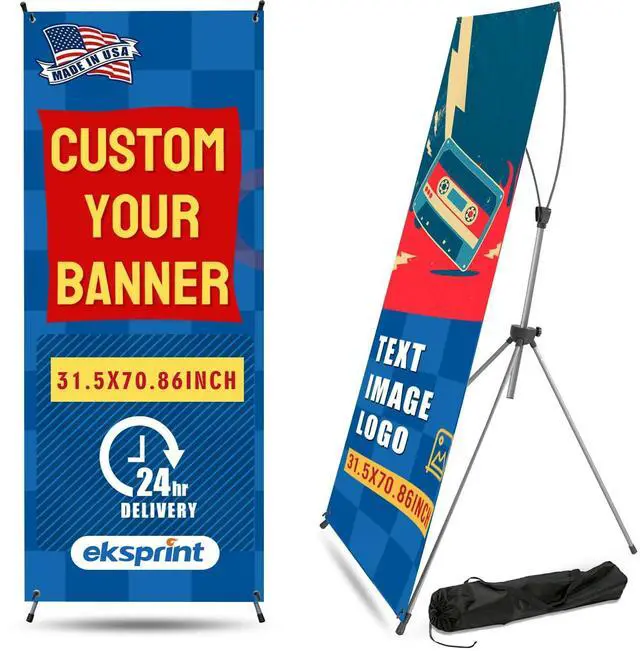 Main image of Custom Banner with X Stand 31.5" X 70.86", Banners and Signs Customize, Custom Retractable Banner with Travel Bag for Display, Store, Wedding, Graduation, Outdoor Indoor Events