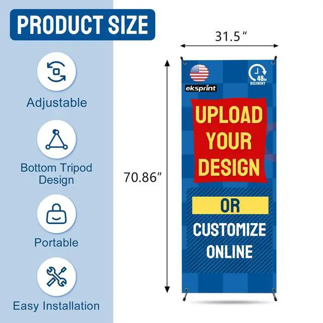 Alt view image 2 of 7 - Custom Banner with X Stand 31.5" X 70.86", Banners and Signs Customize, Custom Retractable Banner with Travel Bag for Display, Store, Wedding, Graduation, Outdoor Indoor Events