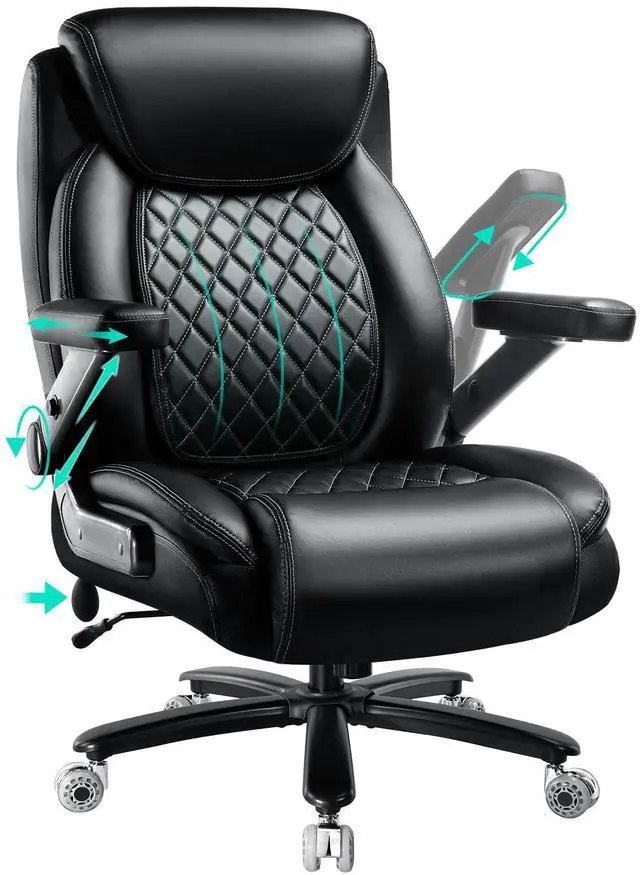 Main image of Large Heavy Duty Office Chair with 5D Flip Arms,Comfy Big and Tall Executive Office Desk Chair with Pocket Spring Cushion,High Back Computer Chair with Lumbar Support,Dual Rubber Wheel