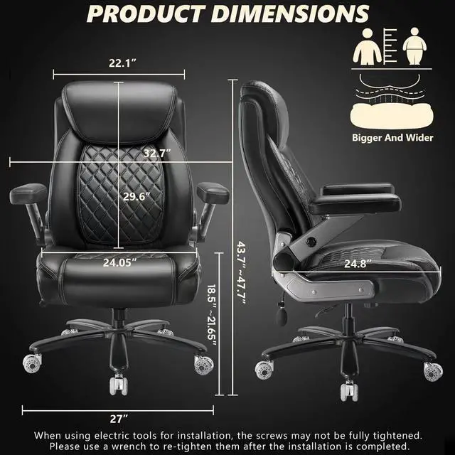 Alt view image 3 of 7 - Large Heavy Duty Office Chair with 5D Flip Arms,Comfy Big and Tall Executive Office Desk Chair with Pocket Spring Cushion,High Back Computer Chair with Lumbar Support,Dual Rubber Wheel