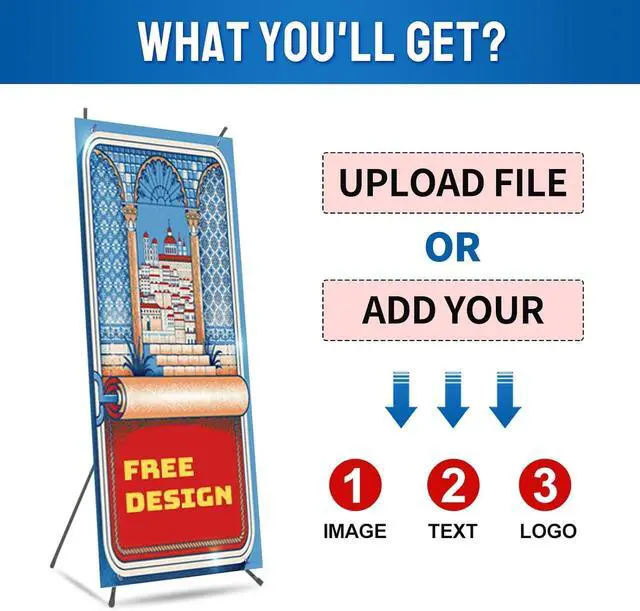 Alt view image 6 of 7 - Custom Banner with X Stand 31.5" X 70.86", Banners and Signs Customize, Custom Retractable Banner with Travel Bag for Display, Store, Wedding, Graduation, Outdoor Indoor Events