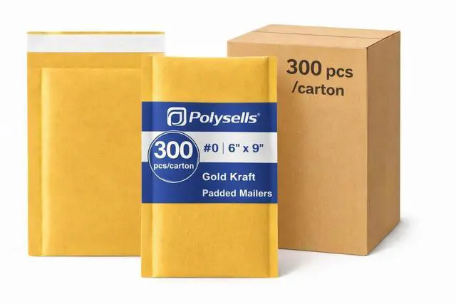 Main image of #0 6x9 Kraft Bubble Mailers 300 Pack - Padded Envelopes for Shipping Small Business Supplies - Self Seal Cushioned Mailing Envelopes for Jewelry, Cosmetics, Photos - Gold Kraft Paper