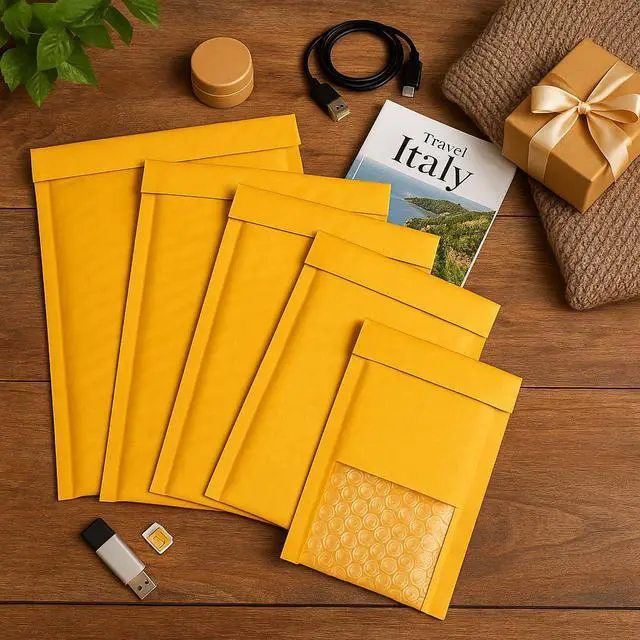 Alt view image 3 of 6 - #0 6x9 Kraft Bubble Mailers 300 Pack - Padded Envelopes for Shipping Small Business Supplies - Self Seal Cushioned Mailing Envelopes for Jewelry, Cosmetics, Photos - Gold Kraft Paper