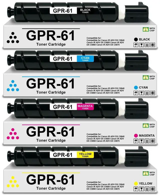 Main image of GPR61 High Yield Toner Cartridge 4-Pack | Black Cyan Magenta Yellow Replacement for Canon GPR-61 Compatible with ImageRunner Advance DX C5840i C5850i C5860i C5870i