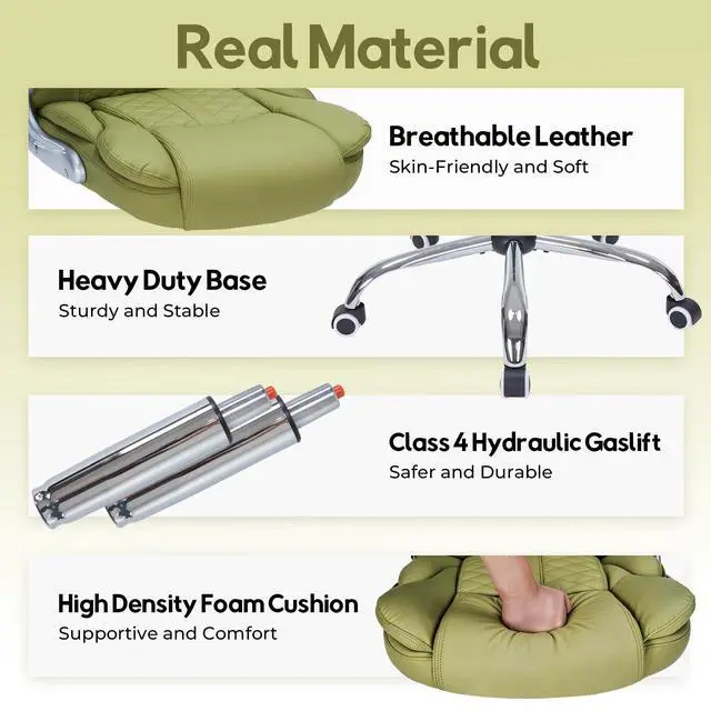 Alt view image 6 of 6 - 400lbs Executive Office Chair with Flip-Up Armrests, Big and Tall Computer Chair for Heavy People, Heavy Duty Ergonomic Comfy Chair, Breathable PU Leather (Green)