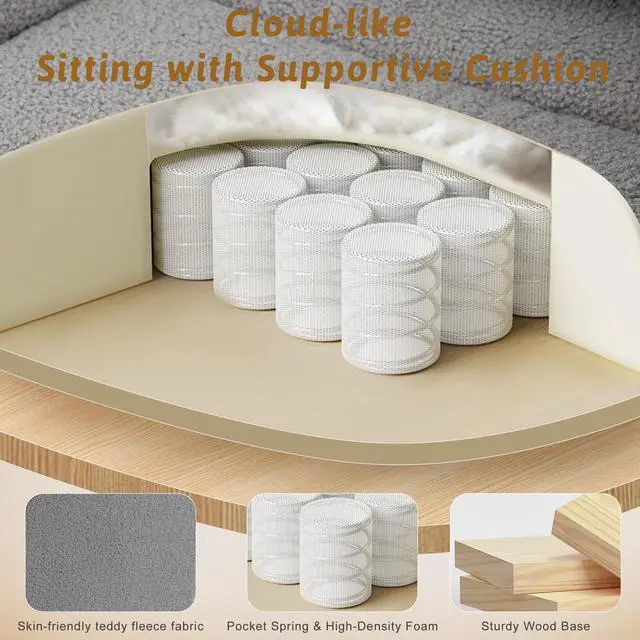 Alt view image 5 of 7 - Wider Seat Office Chair with Flip Armrests for Criss Cross Legged&Cats, Big and Tall Executive Ergonomic Reclining Chair with Footrest&Lumbar Pillow, Teddy Fleece Desk Chair,Grey Vanity Chair