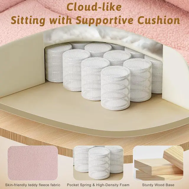 Alt view image 5 of 7 - Wider Seat Office Chair with Flip Armrests for Criss Cross Legged&Cats, Big and Tall Executive Ergonomic Reclining Chair with Footrest&Lumbar Pillow, Teddy Fleece Desk Chair,Pink Vanity Chair