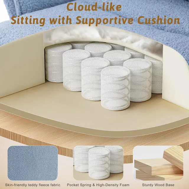 Alt view image 7 of 7 - Wider Seat Office Chair with Flip Armrests for Criss Cross Legged&Cats, Big and Tall Executive Ergonomic Reclining Chair with Footrest&Lumbar Pillow, Teddy Fleece Desk Chair,Blue Vanity Chair