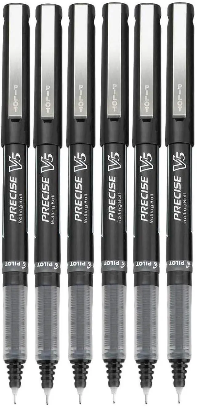 Main image of Precise V5 Stick Rolling Ball Pens, Extra Fine Point (.5mm), Black Ink, 6-pk;