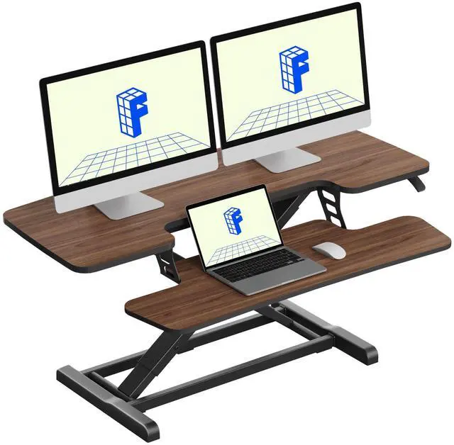 Main image of Standing Desk Converter 42" Premium Large Desk Riser for Triple Monitor, Spacious Desktop Sit Stand Workstation with Ergonomic Height Adjustment, Modern Stand Up Desk Riser, Walnut