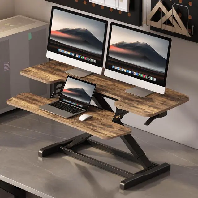 Alt view image 2 of 7 - Standing Desk Converter 42" Extra Large Desk Riser, Spacious Desktop Riser Sit Stand Computer Workstation with Wide Keyboard Tray, Ergonomic Height Adjustable Stand Up Desk Converter, Black