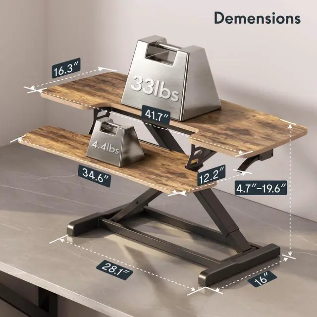 Alt view image 3 of 7 - Standing Desk Converter 42" Extra Large Desk Riser, Spacious Desktop Riser Sit Stand Computer Workstation with Wide Keyboard Tray, Ergonomic Height Adjustable Stand Up Desk Converter, Black