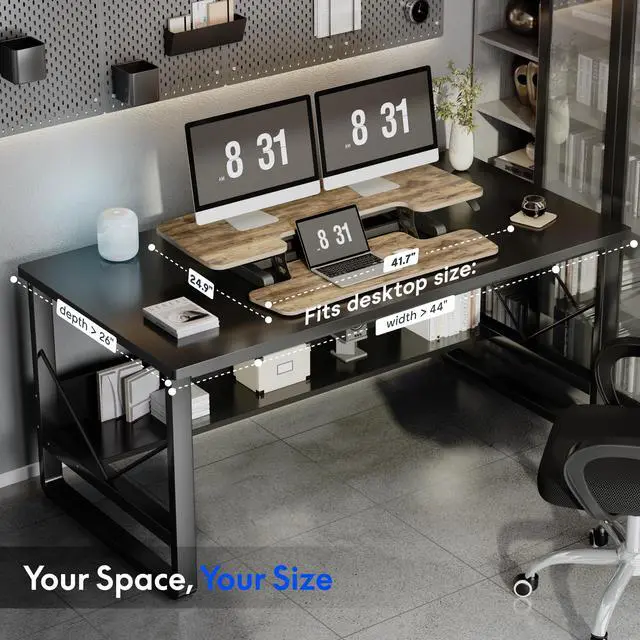 Alt view image 5 of 7 - Standing Desk Converter 42" Extra Large Desk Riser, Spacious Desktop Riser Sit Stand Computer Workstation with Wide Keyboard Tray, Ergonomic Height Adjustable Stand Up Desk Converter, Black