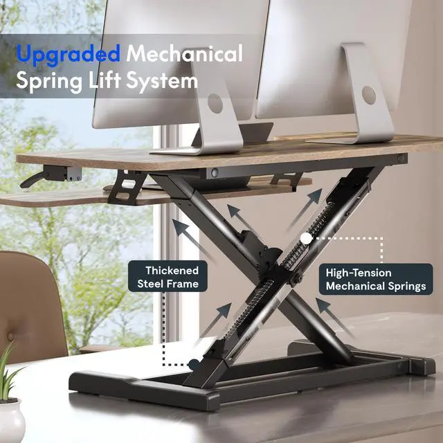 Alt view image 6 of 7 - Standing Desk Converter 42" Extra Large Desk Riser, Spacious Desktop Riser Sit Stand Computer Workstation with Wide Keyboard Tray, Ergonomic Height Adjustable Stand Up Desk Converter, Black