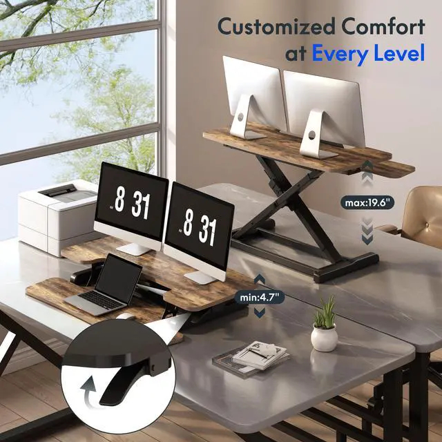Alt view image 7 of 7 - Standing Desk Converter 42" Extra Large Desk Riser, Spacious Desktop Riser Sit Stand Computer Workstation with Wide Keyboard Tray, Ergonomic Height Adjustable Stand Up Desk Converter, Black