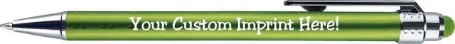 Alt view image 3 of 6 - Personalized Pens with Stylus Tip -Bright Vibes- Click action - Custom - Black writing - Printed Name pens - Imprinted with Your Logo or Message - FREE PERSONALIZATION - 12 Pens/Box (Green)
