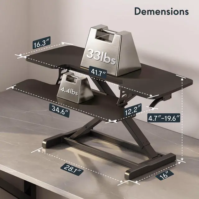 Alt view image 3 of 7 - Standing Desk Converter 42", Extra Large Ergonomic Height Adjustable Sit Stand Desk Riser, Spacious Computer Workstation with Wide Keyboard Tray, Black