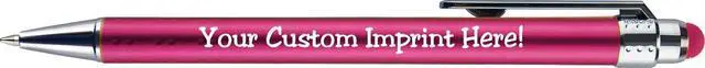 Alt view image 4 of 6 - Personalized Pens with Stylus Tip -Bright Vibes- Click action - Custom - Black writing - Printed Name pens - Imprinted with Your Logo or Message - FREE PERSONALIZATION - 12 Pens/Box (Pink)