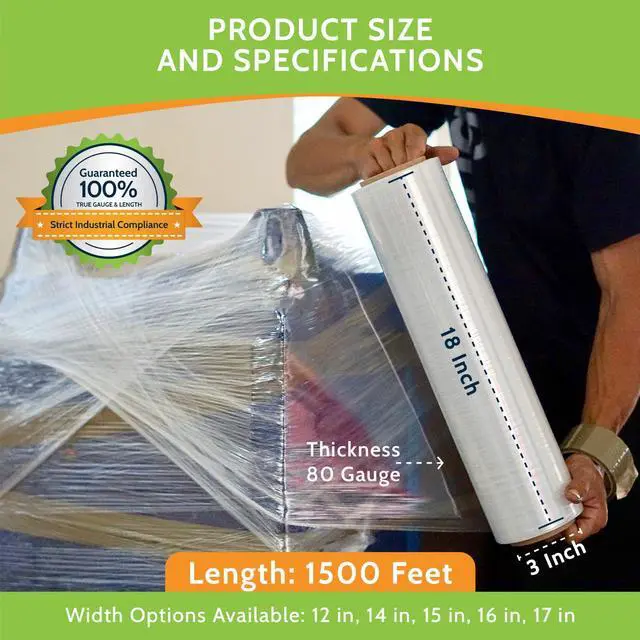 Alt view image 5 of 7 - PSBM Cast Hand Plastic Stretch Wrap/Shrink Film 18" x 1500 Ft 80 GA 4 Rolls | Heavy Duty up to 800% Ultimate Stretch Clear Plastic Wrap Industrial Strength Shrink Film for Moving, Packing & Shipping