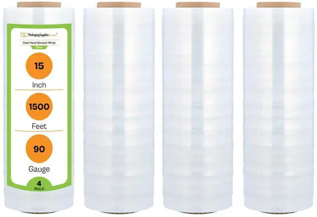 Main image of PSBM Stretch Wrap, 4 Rolls 15 Inch x 1500 Feet 90 Gauge Heavy Duty Clear Plastic Wrap Industrial Strength Shrink Film for Moving, Packing & Shipping