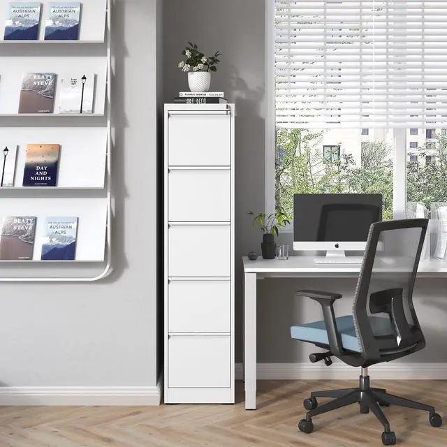 Alt view image 2 of 6 - 5 Drawer File Cabinet with Lock,Metal File Cabinet for Home Office | White Vertical Filing Cabinets Heavy Duty Office Storage Cabinets for Letter/Legal/A4/F4 Size File, Assembly Required