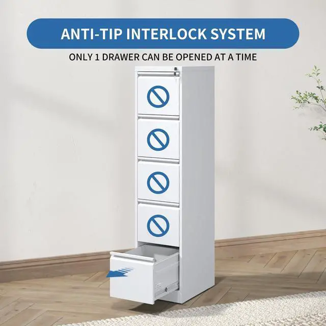 Alt view image 5 of 6 - 5 Drawer File Cabinet with Lock,Metal File Cabinet for Home Office | White Vertical Filing Cabinets Heavy Duty Office Storage Cabinets for Letter/Legal/A4/F4 Size File, Assembly Required