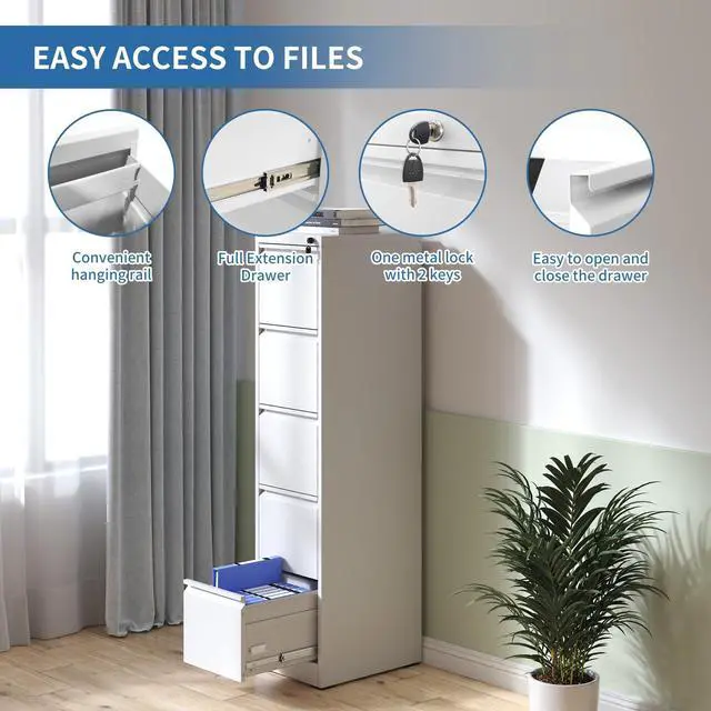Alt view image 4 of 6 - 5 Drawer File Cabinet with Lock,Metal File Cabinet for Home Office | White Vertical Filing Cabinets Heavy Duty Office Storage Cabinets for Letter/Legal/A4/F4 Size File, Assembly Required