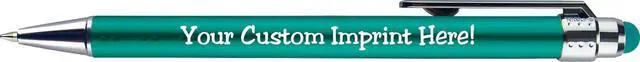 Alt view image 4 of 6 - Personalized Pens with Stylus Tip -Bright Vibes- Click action - Custom - Black writing - Printed Name pens - Imprinted with Your Logo or Message - FREE PERSONALIZATION - 12 Pens/Box (Teal)