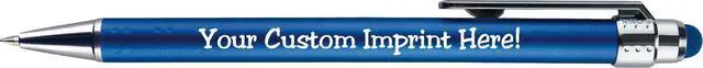 Alt view image 4 of 6 - Personalized Pens with Stylus Tip -Bright Vibes- Click action - Custom - Black writing - Printed Name pens - Imprinted with Your Logo or Message - FREE PERSONALIZATION - 12 Pens/Box (Blue)