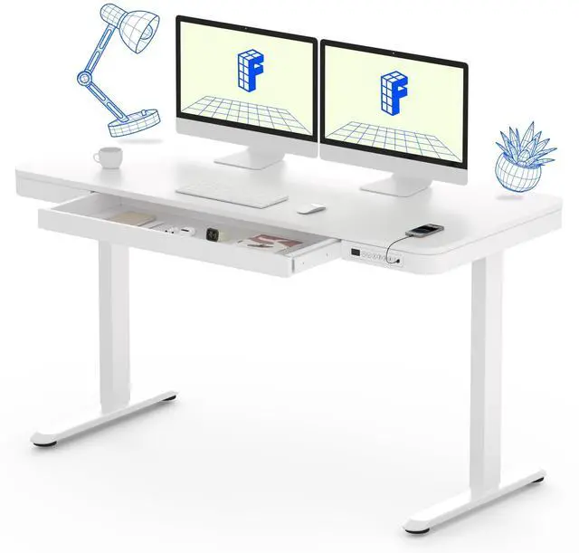 Main image of Comhar 55" Electric Standing Desk with Drawers, USB Charging Ports, Quick Assembly, Height Adjustable Sit Stand Computer Desk with Child Lock for Modern Minimalist Home Office, White