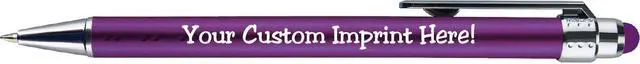 Alt view image 4 of 6 - Personalized Pens with Stylus Tip -Bright Vibes- Click action - Custom - Black writing - Printed Name pens - Imprinted with Your Logo or Message - FREE PERSONALIZATION - 12 Pens/Box (Purple)