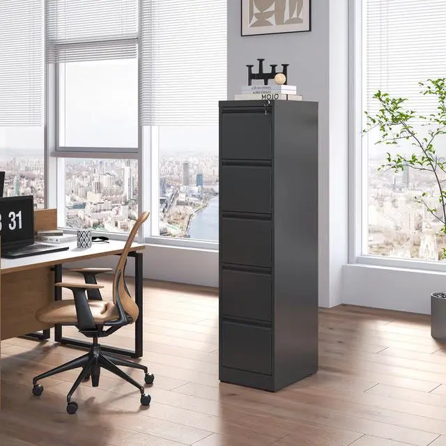 Alt view image 2 of 6 - 5 Drawer File Cabinet with Lock,Metal File Cabinet for Home Office | Black Vertical Filing Cabinets Heavy Duty Office Storage Cabinets for Letter/Legal/A4/F4 Size File, Assembly Required