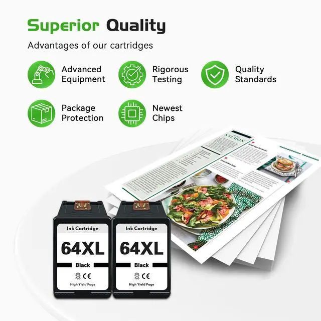 Alt view image 5 of 7 - 64XL Ink Cartridges Replacement for HP Black Ink 64 XL (2 Pack, Black) | Compatible 64XL Ink Work for ENVY Inspire 7200 7200e 7900 7900e 7255e 7955e 7958e Photo 7858 7855 6255 Tango Series Printer