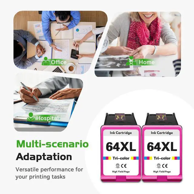 Alt view image 7 of 7 - 64XL Ink Cartridges Replacement for HP Color Ink 64 XL (2 Pack, Color) | Compatible 64XL Ink Work for ENVY Inspire 7200 7200e 7900 7900e 7255e 7955e 7958e Photo 7858 7855 6255 Tango Series Printer