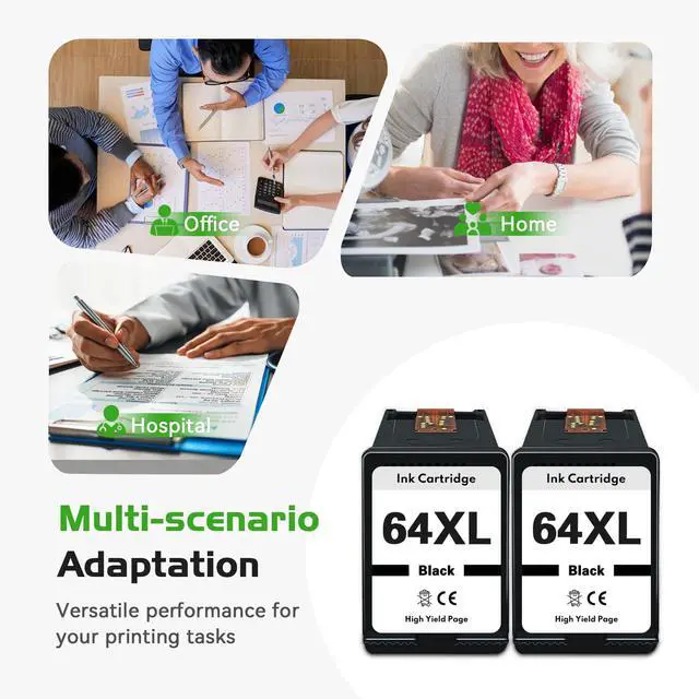 Alt view image 7 of 7 - 64XL Ink Cartridges Replacement for HP Black Ink 64 XL (2 Pack, Black) | Compatible 64XL Ink Work for ENVY Inspire 7200 7200e 7900 7900e 7255e 7955e 7958e Photo 7858 7855 6255 Tango Series Printer