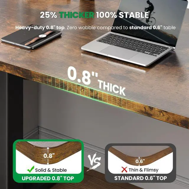 Alt view image 2 of 7 - Brown 47x24 in Electric Standing Desk, 0.8 Inch Thick Tabletop | Holds 200lbs, Sit Stand, 3 Memory Height Adjustment, Extra Deep Table Top, Black Frame