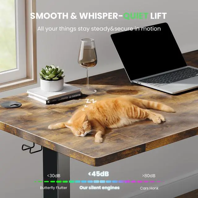 Alt view image 5 of 7 - Brown 47x24 in Electric Standing Desk, 0.8 Inch Thick Tabletop | Holds 200lbs, Sit Stand, 3 Memory Height Adjustment, Extra Deep Table Top, Black Frame