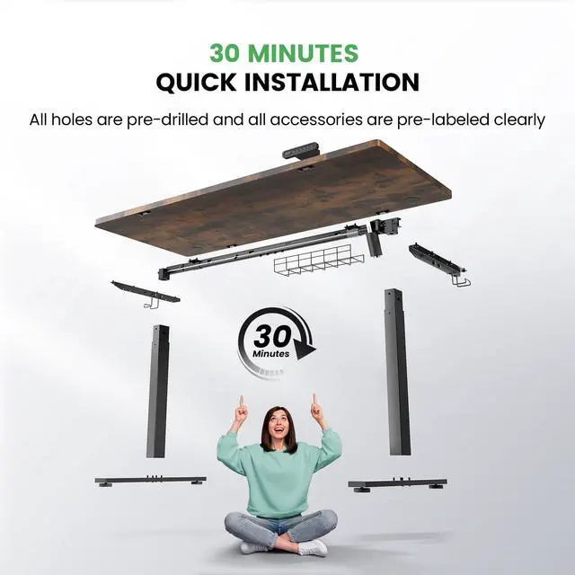 Alt view image 7 of 7 - Brown 47x24 in Electric Standing Desk, 0.8 Inch Thick Tabletop | Holds 200lbs, Sit Stand, 3 Memory Height Adjustment, Extra Deep Table Top, Black Frame