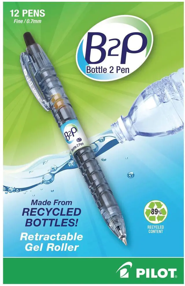 Main image of Bottle to Pen B2P Retractable Gel Pens, Fine Point, 0.7 mm, 89% Recycled, Translucent Barrel, Black Ink, Pack Of 12
