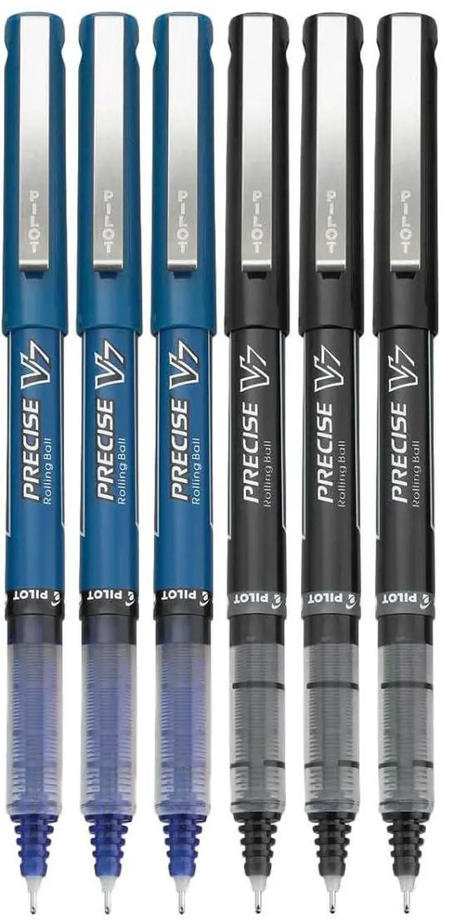 Main image of Precise V7 Stick Rolling Ball Pens, Fine Point (.7mm), Assorted Colors Black/Blue Ink, 6-pk;