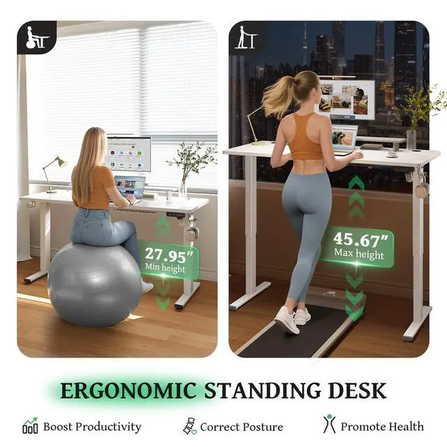 Alt view image 3 of 7 - White 47x24 in Electric Standing Desk, 0.8 Inch Thick Tabletop | Holds 200lbs, Sit Stand, 3 Memory Height Adjustment, Extra Deep Table Top, White Frame