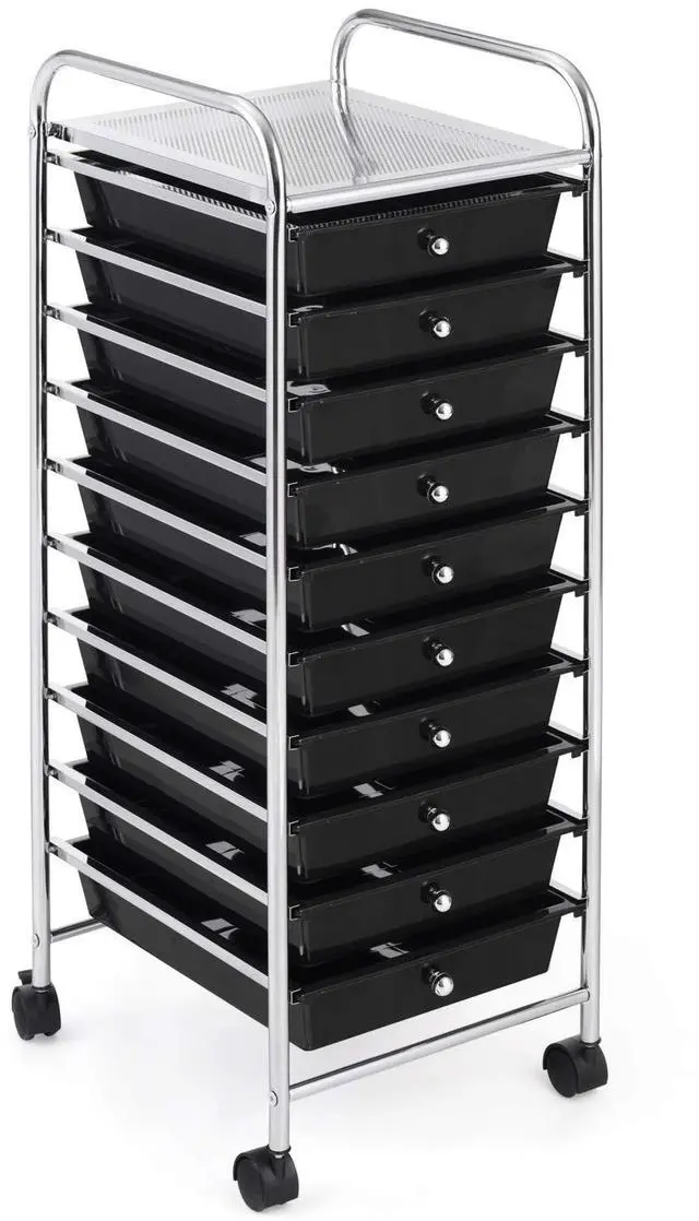 Main image of 10-Drawer Storage Cart, Utility Cart with Removable Drawers & Metal Frame, Rolling Storage Cart with Lockable Wheels for Home, Office, Black