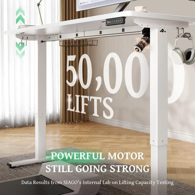 Alt view image 5 of 7 - White 47x24 in Electric Standing Desk, 0.8 Inch Thick Tabletop | Holds 200lbs, Sit Stand, 3 Memory Height Adjustment, Extra Deep Table Top, White Frame