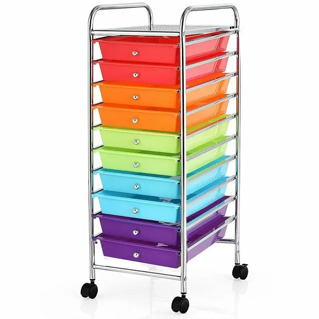 Main image of 10-Drawer Storage Cart, Utility Cart with Removable Drawers & Metal Frame, Rolling Storage Cart with Lockable Wheels for Home, Office, Multicolor