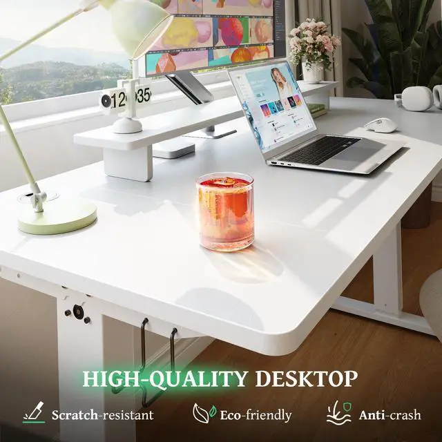 Alt view image 7 of 7 - White 47x24 in Electric Standing Desk, 0.8 Inch Thick Tabletop | Holds 200lbs, Sit Stand, 3 Memory Height Adjustment, Extra Deep Table Top, White Frame