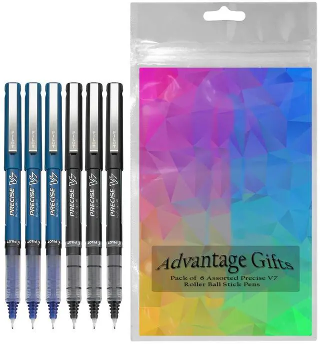 Alt view image 2 of 4 - Precise V7 Stick Rolling Ball Pens, Fine Point (.7mm), Assorted Colors Black/Blue Ink, 6-pk;
