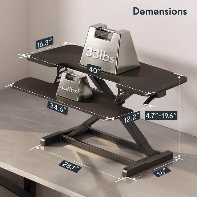 Alt view image 3 of 7 - Standing Desk Converter 40" Large Desk Riser, Spacious Desktop Riser Sit Stand Computer Workstation with Wide Keyboard Tray, Ergonomic Height Adjustable Stand Up Desk Converter, Black